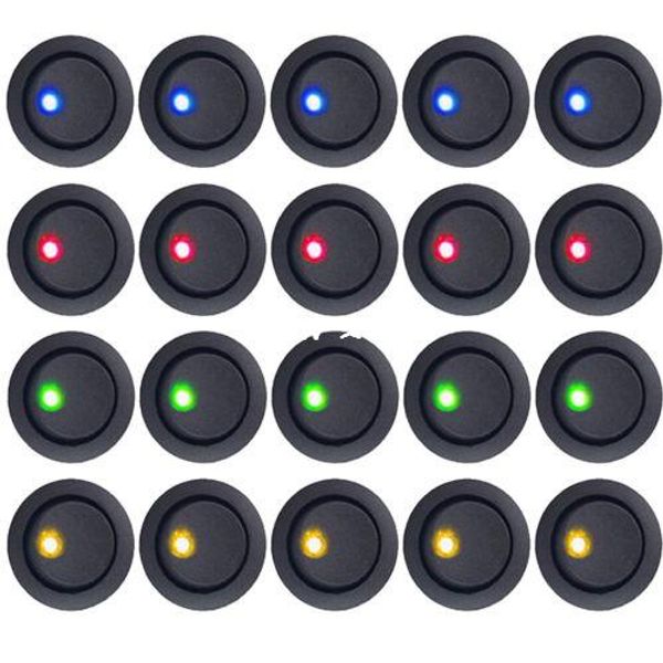 Vente en gros 5pcs / lot 20pcs LED Dot Light 12V Car Auto Boat Round Rocker ON / OFF Interrupteur à bascule