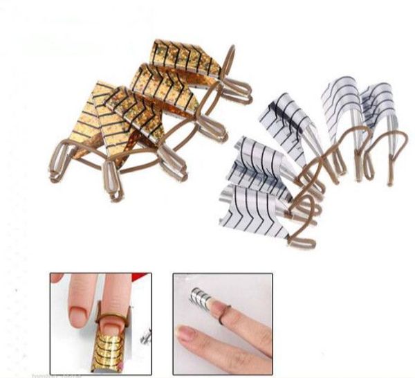 Venta al por mayor-5pcs / set Reutilizable Dual Silver / Gold Nail Form para Nail Art Making C Curve Acrylic French Tips