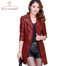 Groothandel-5XL Plus Size Vrouwelijke Long Genuine Leathe Jacket 2016 Nieuwe Double-Breasted Verwijderbare stijl Zwart Red Suede Jas Jaqueta de Couro