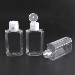 Botella recargable de alcohol vacío de 60 ml al por mayor botellas de desinfectante de mano de plástico transparente de plástico transparente transparente para jugo líquido e jugo