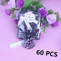 Vente en gros - 60 PCS Party Favor Ange Argent Métal Signet En Boîte Pour Baptême Bébé Douche Nuptiale Baptême Faveurs De Mariage Bomboniere