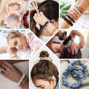 En gros 60pcs Satin Silk Hair Scrunchies Elastic Ponytail Holders Bands Rubber Band For Hairband Ties Hair Ropes Accessoires de cheveux