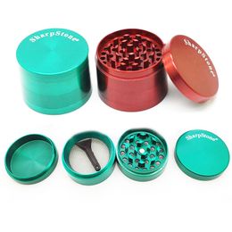 Groothandel 63 mm 4 Layer Flat Top kleurrijk merk Sharpstone Tobacco Grinder CNC Metal Aangepaste droge kruidenmolen voor roken