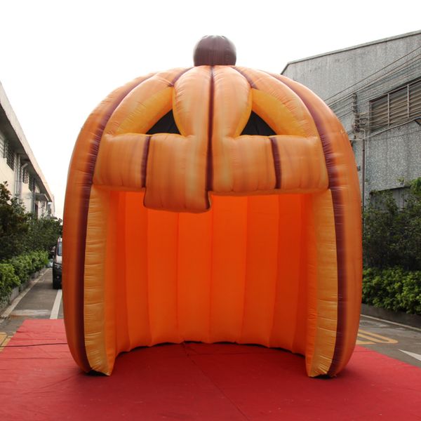 Venta al por mayor, tienda de calabaza inflable artificial de 6 mH (20 pies) para decoración de Halloween, evento al aire libre, túnel de escenario naranja con soplador