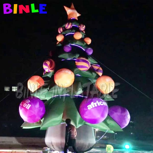 wholesale Arbre de Noël gonflable violet artificiel géant de 6 mH 20 pieds de haut avec des boules d'ornement et des étoiles pour la décoration de pelouse / centre commercial 001