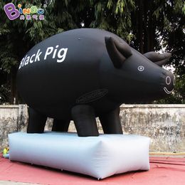 wholesale Des modèles d'animaux gonflables de 6 mH (20 pieds) explosent un personnage de cochon de dessin animé d'inflation de cochon noir avec un ventilateur pour la décoration d'événements de fête en plein air