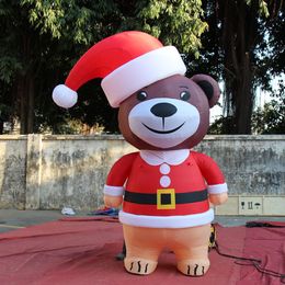 groothandel 6mH (20ft) met blower schattige gigantische kerst bruine opblaasbare teddybeer met rode hoed voor vakantie reclame decoratie