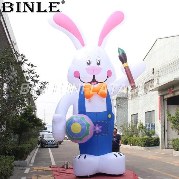 Venta al por mayor 6 mH (20 pies) con soplador conejito de Pascua inflable gigante con cepillo de huevo animal conejo grande para decoración navideña