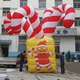 Groothandel 6mh (20ft) met blower grote kerstflatables ornamenten gigantische snoepstokken kerstcadeaubox voor feestdevoringen voor feestvakanties