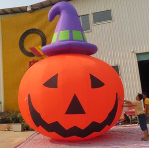 wholesale 6mH 20ftH con soplador modelo de calabaza inflable de Halloween hecho a medida con luces LED sombrero de bruja inflando decoración personalizada del festival de Halloween