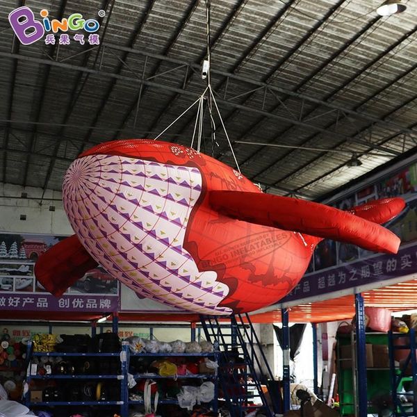 wholesale 6 ml (20 pies) Exquisita exhibición artesanal ballena roja colgada inflable con luces explotan globos de animales del océano para fiestas al aire libre decoración de eventos juguetes deportes