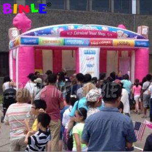 Venta al por mayor 6 ml x 3,5 mW x 4 mH (20x11,5x13,2 pies) Tienda de golosinas de carnaval inflable gigante rosa Oxford de comida rápida/puesto de comida rápida/puesto de helado de palomitas de maíz con soplador