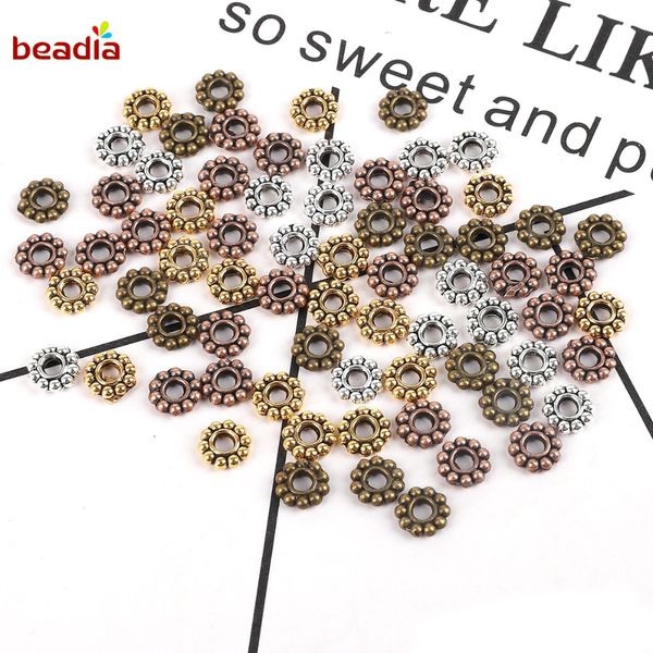Al por mayor 6 mm 50pcs/lote Daisy Flower Spacers Bead Metal Gold Tibetan Silver Beads para joyas para hacer joyas