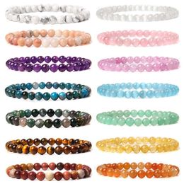 Groothandel 6 MM Natuursteen Verschillende Kleuren Kralen Armbanden voor Vrouwen Mannen Quartz Agaat Granaat Zonnesteen Handgemaakte Bangle Sieraden