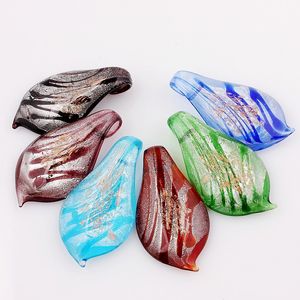 Groothandel 6 stks hangers handgemaakte murano lampwork glas gemengde kleur blad goud stof hanger voor ketting