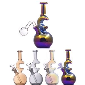 En gros 7.5 pouces Verre Bong Heady Dab Rigs Narguilés Nano Placage Forme De Lune Tuyau D'eau Recycleur Plate-Forme Pétrolière Ash CatcherBongs avec Tuyau De Brûleur À Huile De 14mm