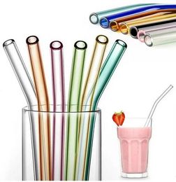 wholesale 7 8 pailles à boire en verre droites et courbées colorées pipette écologique jus de lait pour bébé réutilisable paille de verre bar fête F0526Q12