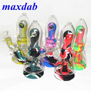 Groothandel 7,8 inch glas Siliconen Bongs Hookah waterpijp roken Dab Rigs Bubbelglow in de donkere siliciumolie Rig tabakspijpen