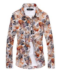 Vente en gros - 7 couleurs 2015 Nouveau style Chemise d'impression de fleurs Chemises à manches longues pour hommes Chemises décontractées de grande taille M-3XL Chemises habillées pour hommes