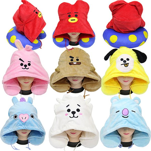 7 colores de dibujos animados relleno de peluche animal sombrero cojín con forma de U almohadas de cuello de calor encantadoras lindas almohadas bordadas coloridas DH0725