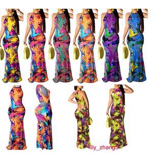 Dames Mouwloze Halter Hals Holle Uitstekende Floral Print Party Beach Avond Long Maxi Jurk