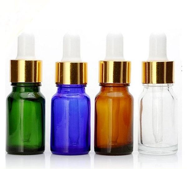 Vente en gros 768pcs 10ml Flacon compte-gouttes en verre, BOUTEILLE D'HUILE ESSENTIELLE Bleu Vert Clair Ambre, 10 ml Portable Petites Bouteilles De Parfum SN1519