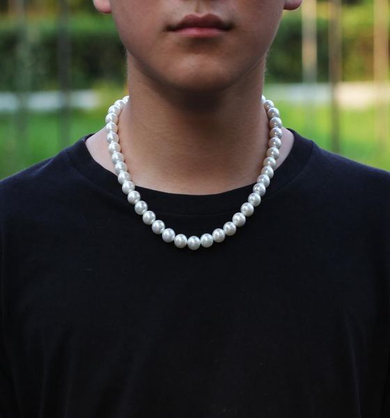 Collar de perlas al por mayor-8-10 mm Hip Hop Cz Stone Bling Pendants Collar con cadena de enlace con cuentas de perlas Rapper Jewelry7717635
