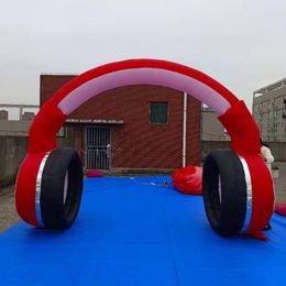 Groothandel 8m 26ft brede advertentie Rood en zwart opblaasbare oortelefoon Opblaasbare hoofdtelefoonmodel met LED -verlichting voor Music Festival DJ Stage Decoratie