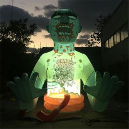 groothandel 8mH (26ft) met blower Reclame Opblaasbare Zombie Opblaasbaar Skelet Met 7 Kleuren LED Licht Voor Halloween Decoraties