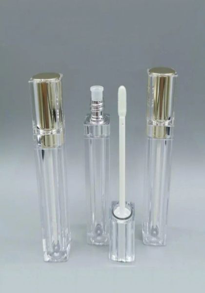 tubes en gros de 8 ml à lèvres en or rose en or rose, bouteilles en plastique imprimées, contenants de soin avec bouchon à vis LL