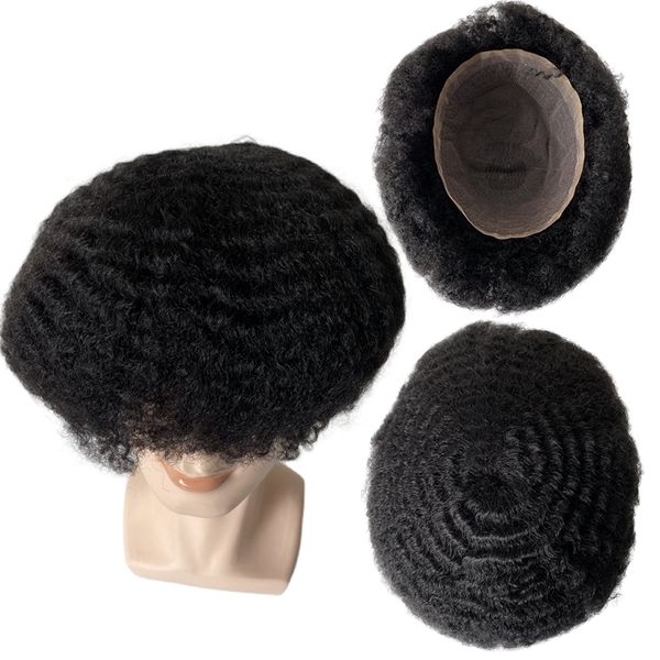 Venta al por mayor 8 mm de encaje completo Afro Kinky Curly Toupee 100% cabello humano virgen Hombres Toupee 8 * 10 pulgadas Full Lace Toupee 360 Weave