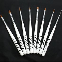 Groothandel-8 stks Manicure Painting Tool Set Crystal Gesneden fototherapie nagel pull chien penseel pen zebra groothandel # M01907