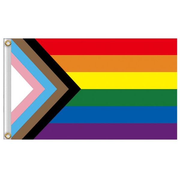 En gros 90 * 150CM Triangle Rainbow Drapeaux Bannière Polyester Oeillets En Métal LGBT Gay Arc-En-Progrès Fierté Drapeau Décoration SN5252