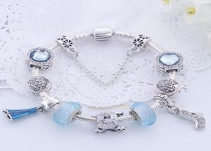 Bracelets en vente en gros de 925 argent pour femmes Bracelet Bracelet Blue Crystal Beads Bracelet Saint-Valentin Gift7907148