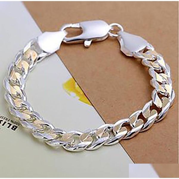 Venta al por mayor 925 Sterling Sier 10 mm Cadenas de dijes 8 Pulsera Brazalete Caja de regalo para fiesta Joyería de moda Pulseras con cierre cuadrado Entrega directa