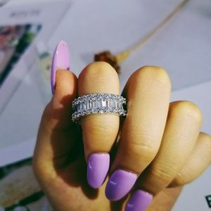 Venta al por mayor-Anillo de eternidad de la alianza de boda de las piedras preciosas del diamante de la CZ de la plata esterlina 925 para las mujeres joyería de moda del aniversario del compromiso sólido