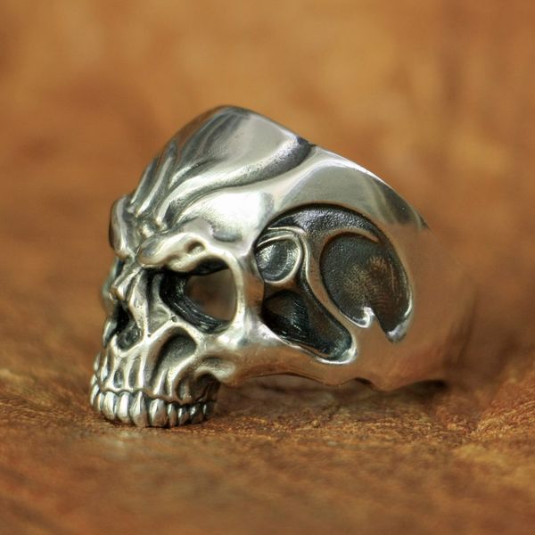 Gros-925 Sterling Silver Hollow Angry Skull Ring Mens Biker Punk Ring TA136 US Taille 7 à 15