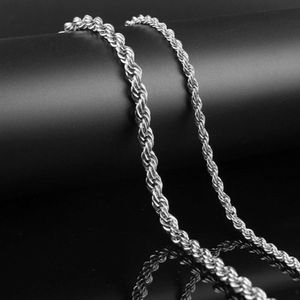 Vide 925 argent sterling en stock chaînes de corde fines plaquées pour hommes