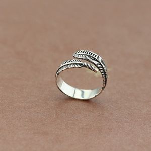 Groothandel - 925 sterling zilver Thaise zilveren veren ring voor vrouwen sieraden gift vinger open veer ringen enkele punk schedel ring