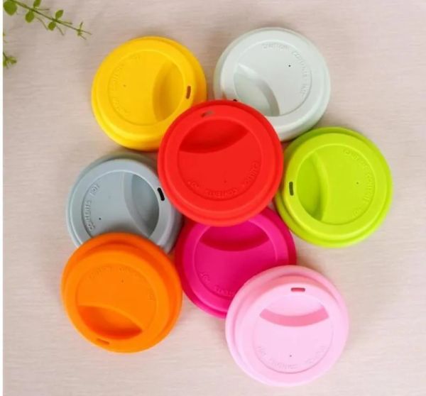 Venta al por mayor Tapas de taza de silicona de 9 cm Tapa de taza creativa Tapa de taza de café de té reutilizable de grado alimenticio Cubierta de sello hermético antipolvo para tazas de 12 oz / 16 oz