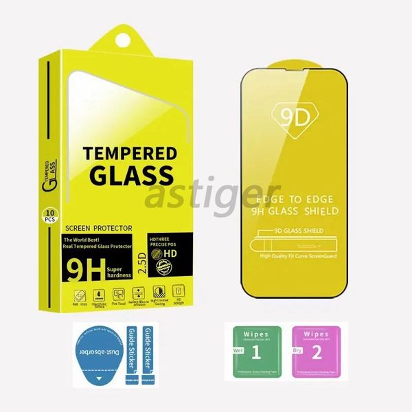 Vente en gros 9D Protecteur d'écran de téléphone en verre trempé à couverture complète pour iPhone 15 14 13 12 11 PRO Max XS X XR 7 8 Plus Samsung A12 A22 A32 A42 A52 A72 A92 5G 4G avec emballage papier