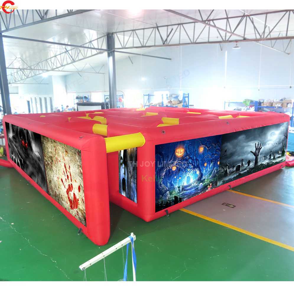 wholesale 9x9x2m (29x29x6.5ft) Nave libera Attività all'aperto stampa teschio spaventoso Gioco gonfiabile dell'arena dell'etichetta del labirinto di Halloween in vendita