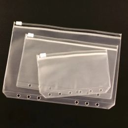 wholesale A5 / A6 / A7 Carpeta de PVC Cubierta de archivo Bolsa de almacenamiento con cremallera transparente 6 orificios Bolsas de papelería impermeables Viaje de oficina Documento portátil LL