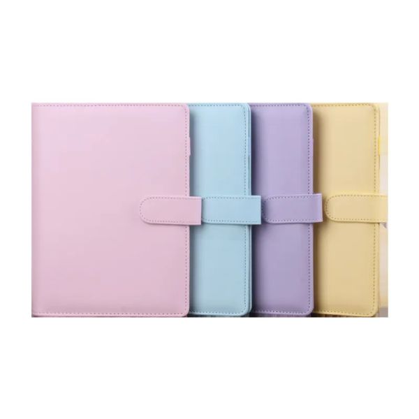 wholesale A6 PU Bloc-notes en cuir Macarons imperméables Décorations Classeur Main Ledger Notebook Shell Feuilles mobiles Bloc-notes Journal Budget ZZ