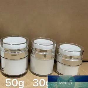 Groothandel Acryl Airless Jar Cream Bottle met zilveren kraag cosmetische vacuümlotion pottenpomppakkingsflessen 15 g 30 g 50g