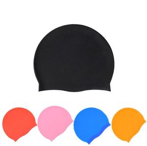 Venta al por mayor Gorros de natación a prueba de agua para adultos Protección universal para el cabello con orejas de silicona Gorro de natación Gorros de goma de color sólido de gran tamaño para hombres y mujeres