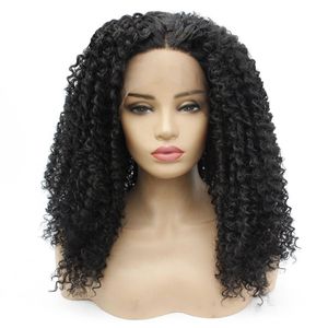 En gros Afro Kinky Curly Lace Front perruque de cheveux noirs Fibres résistant à la chaleur synthétiques Lace Front Wig sans colle demi main attachée pour toutes les femmes