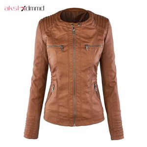 Vente en gros- AKSLXDMMD Plus La Taille 7XL Veste En Cuir Femmes 2017 Nouveau Chapeau Européen Américain Détachable À Manches Longues Zipper Vestes En Cuir LH373