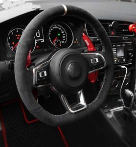 Groothandel Alcantara Handgestikte auto stuurwielafdekking voor VW Golf 7 GTI Golf R MK7 VW Polo GTI Scirocco 20154445782