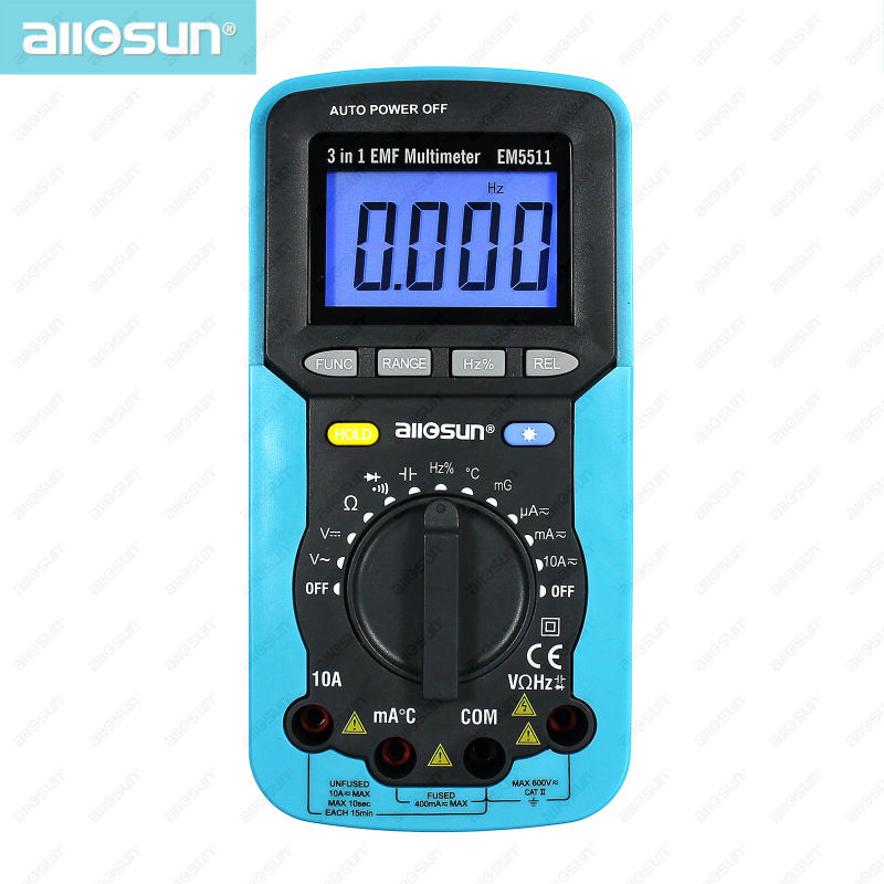 Wholesale-all-sun EM5511 EMF-Digitalmultimeter 3 in 1 EMF-Multimeter mit Hintergrundbeleuchtung, LCD-Display-Tester, Multifunktions-Multimeter, EMF-Tester